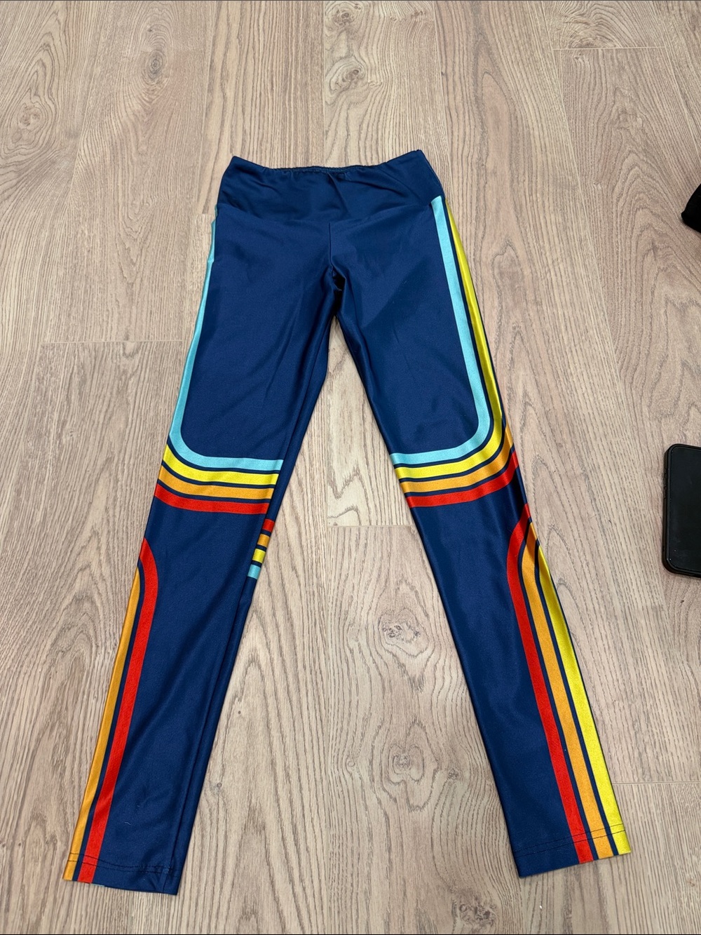 Goldsheep Navy Leggings with Rainbow Stripe Accents